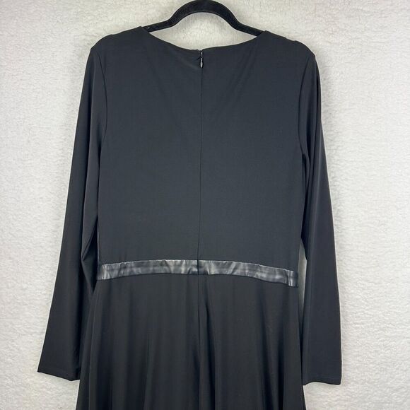Lauren Ralph Lauren Midi Dress Size 12 Black Leather Trim Goth Viking Ren Faire - Picture 12 of 13